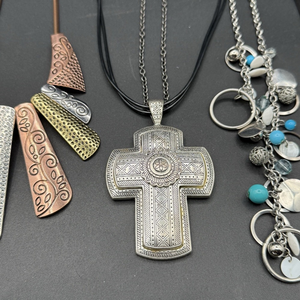 Lot of 6 Chunky Gold Silver Tone Costume Jewelry Necklaces Mixed Lot Cross Pearl - Picture 4 of 8